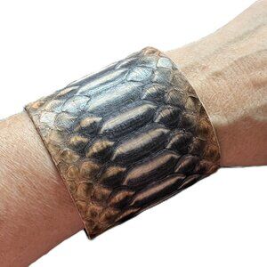 GIFT BAG INCLUDED Rustic Cuff  Brass and Snake Skin Super Wide 2.5"